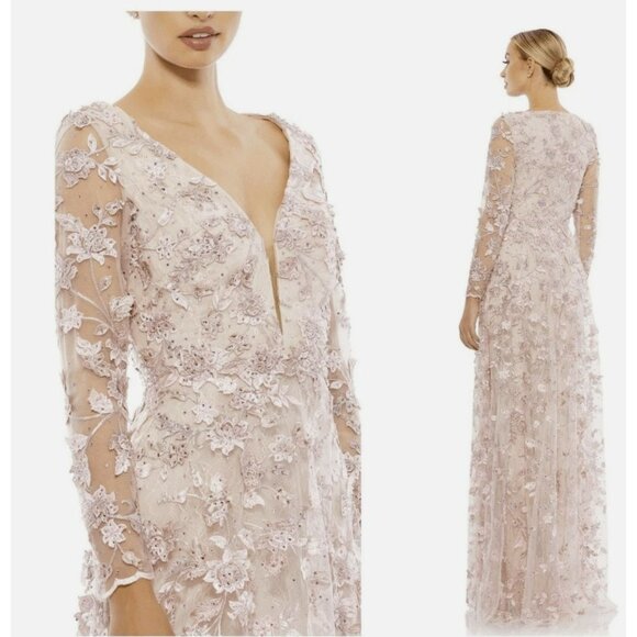 Mac Duggal Floral Applique Gown Pink Size 10 Formal Maxi Dress NWT - Picture 1 of 10